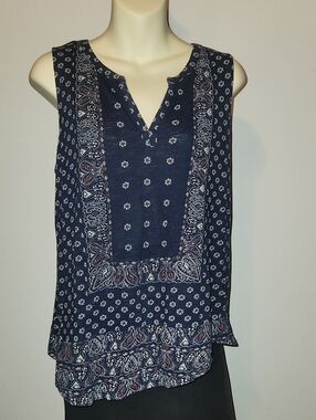 Lucky Brand Navy Paisley Print Sleeveless V-Neck Camisole